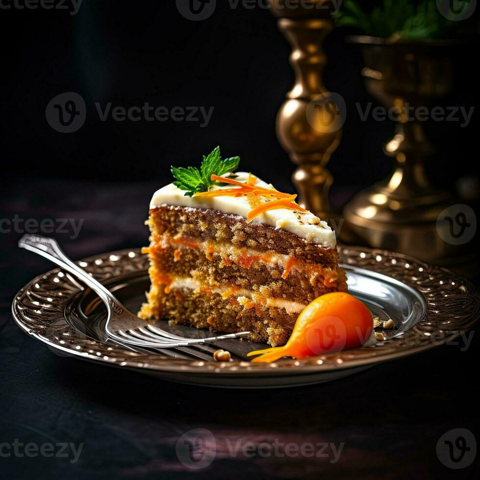 a piece of cake on plate with fork AI Generative photo