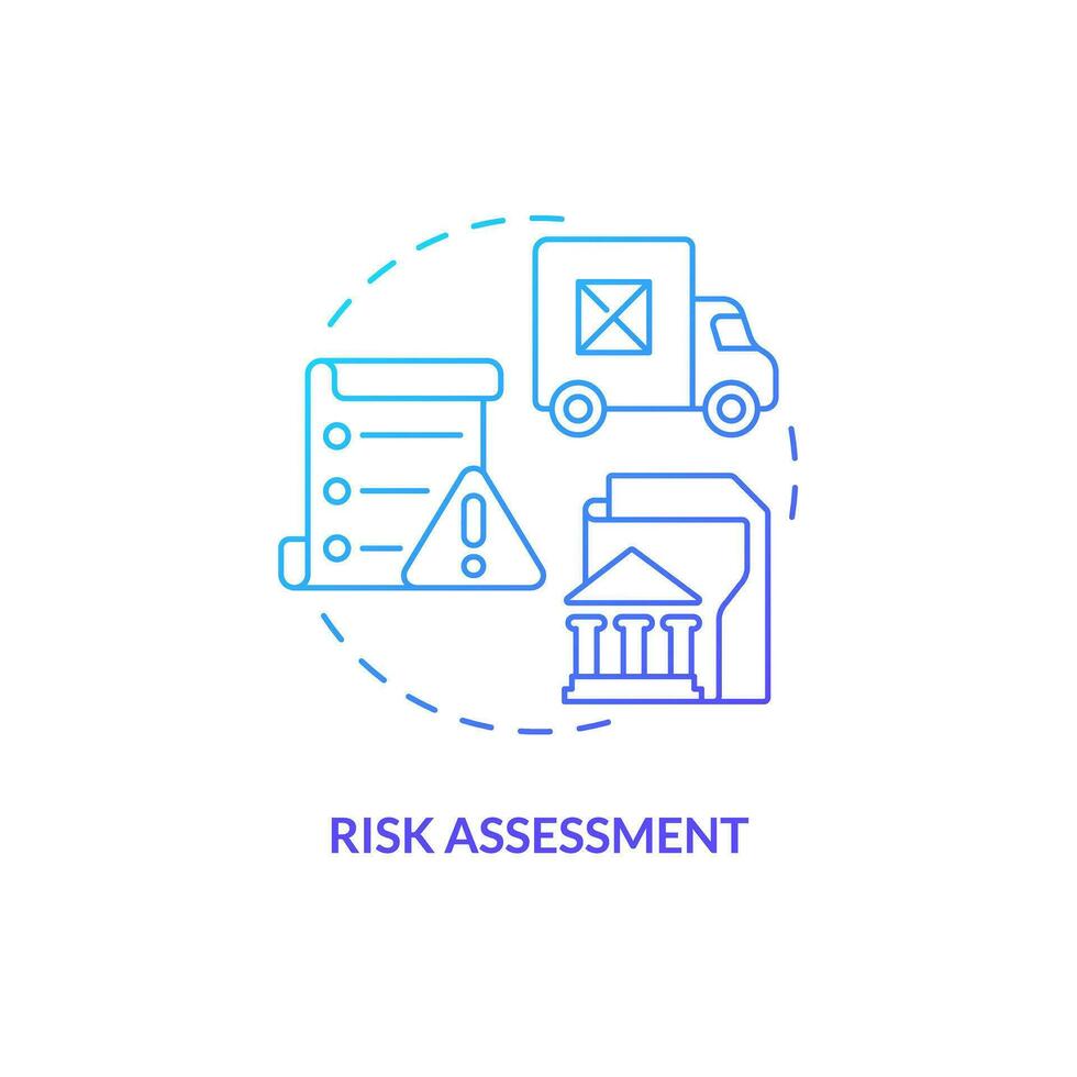 2D risk assessment gradient thin line icon concept, isolated vector, blue illustration representing vendor management. vector