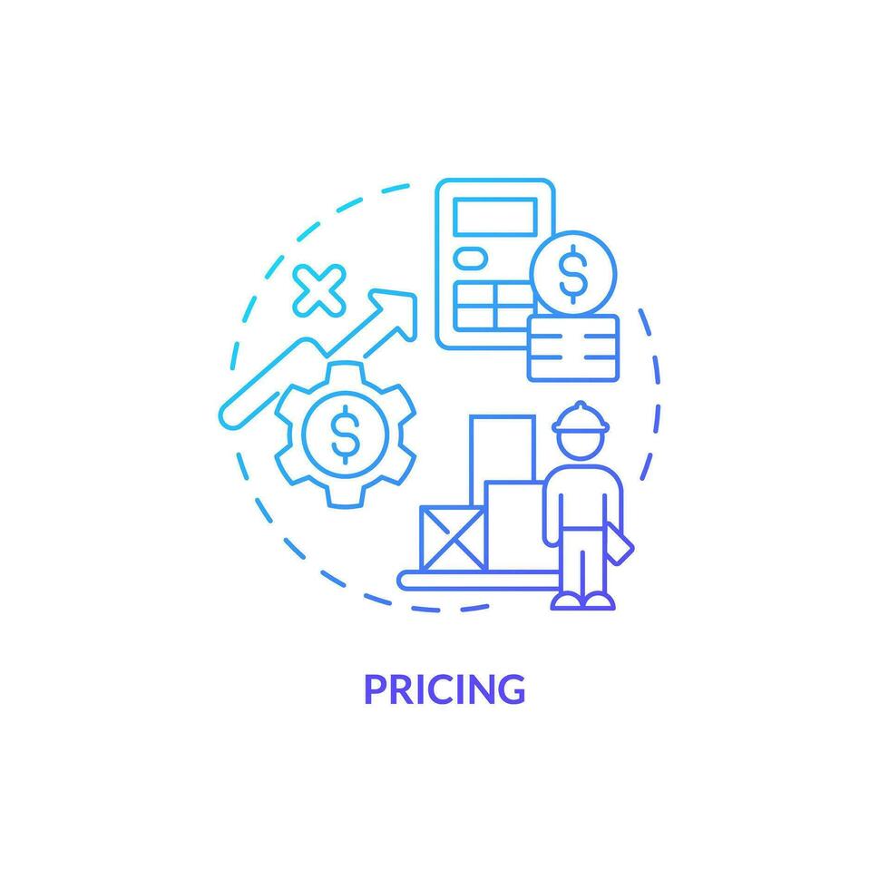 2D pricing gradient thin line icon concept, isolated vector, blue illustration representing vendor management. vector