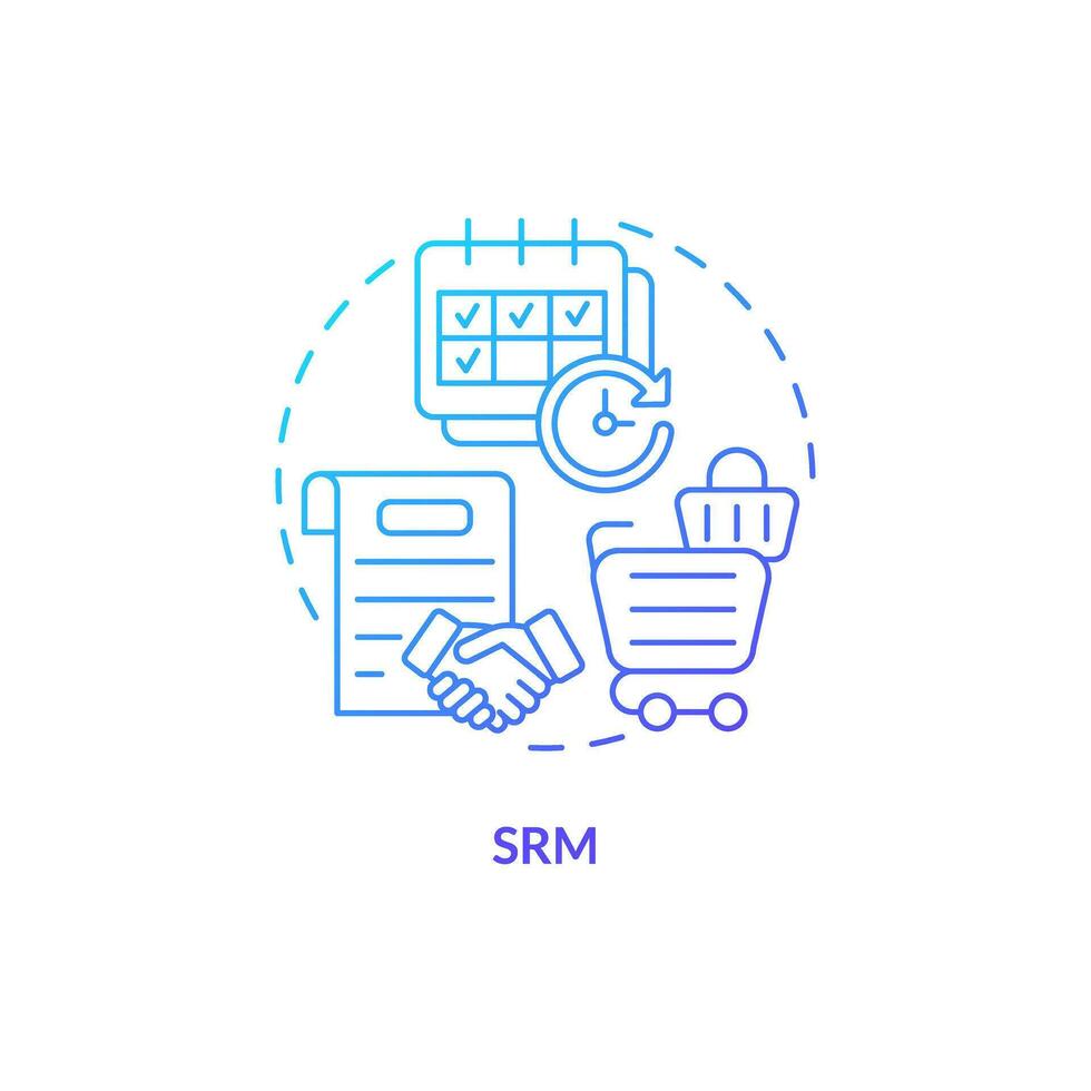 2D SRM gradient thin line icon concept, isolated vector, blue illustration representing vendor management. vector