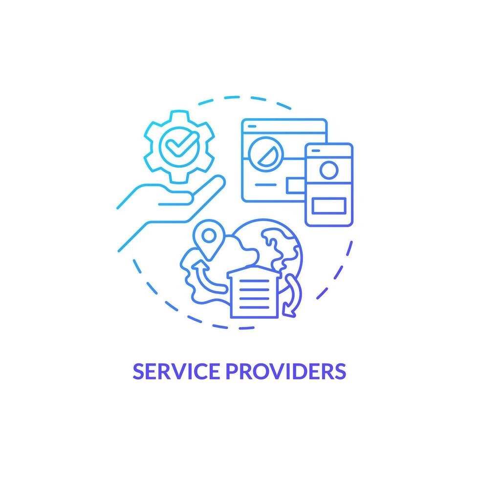 2D service providers gradient thin line icon concept, isolated vector, blue illustration representing vendor management. vector