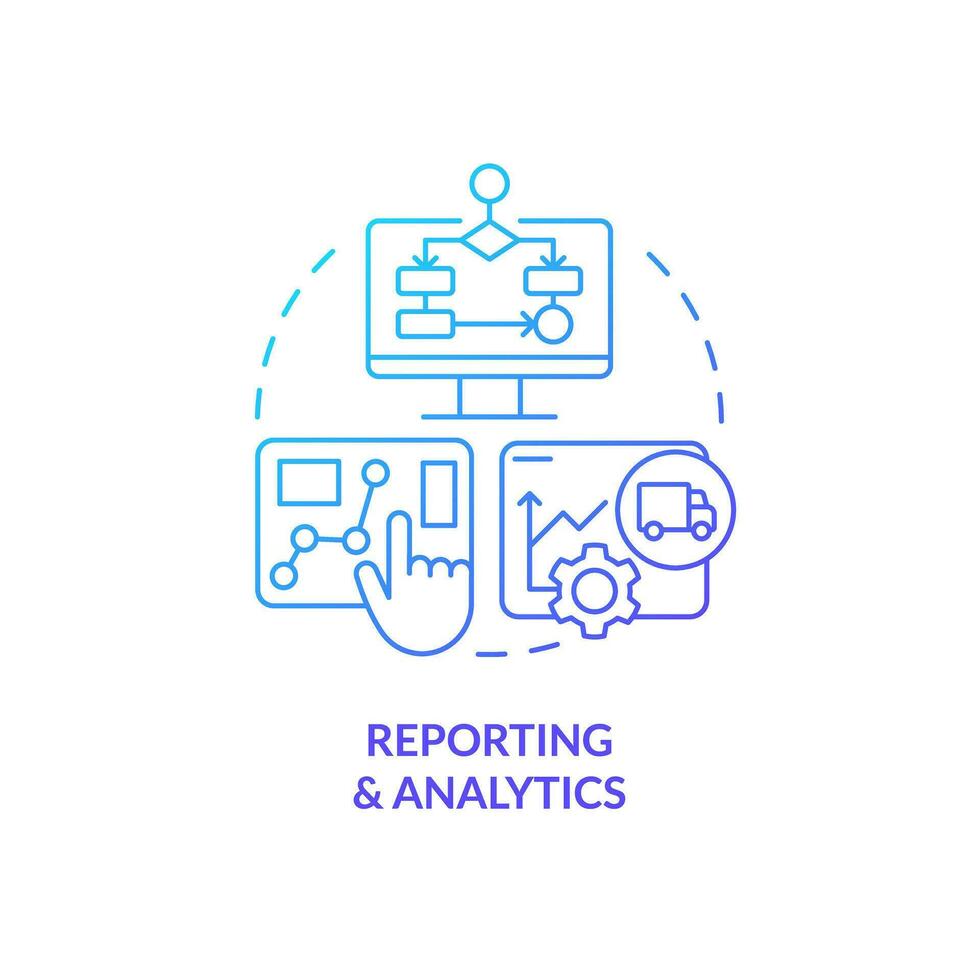 2D reporting and analytics gradient thin line icon concept, isolated vector, blue illustration representing vendor management. vector