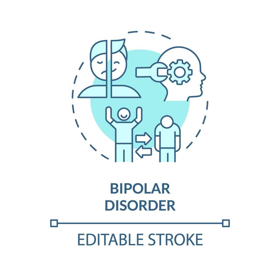 2D editable bipolar disorder blue thin line icon concept, isolated vector, monochromatic illustration representing behavioral therapy. vector