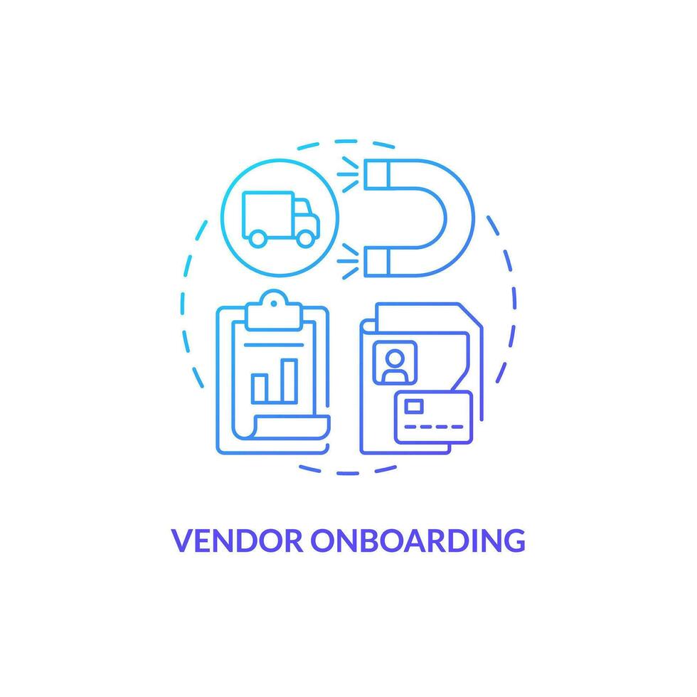 2D vendor onboarding gradient thin line icon concept, isolated vector, blue illustration representing vendor management. vector