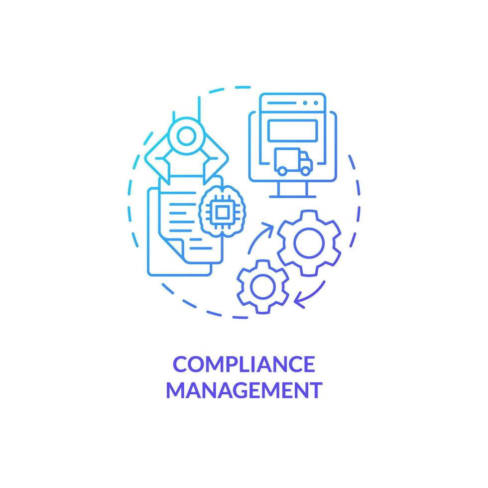 2D compliance management gradient thin line icon concept, isolated vector, blue illustration representing vendor management. vector