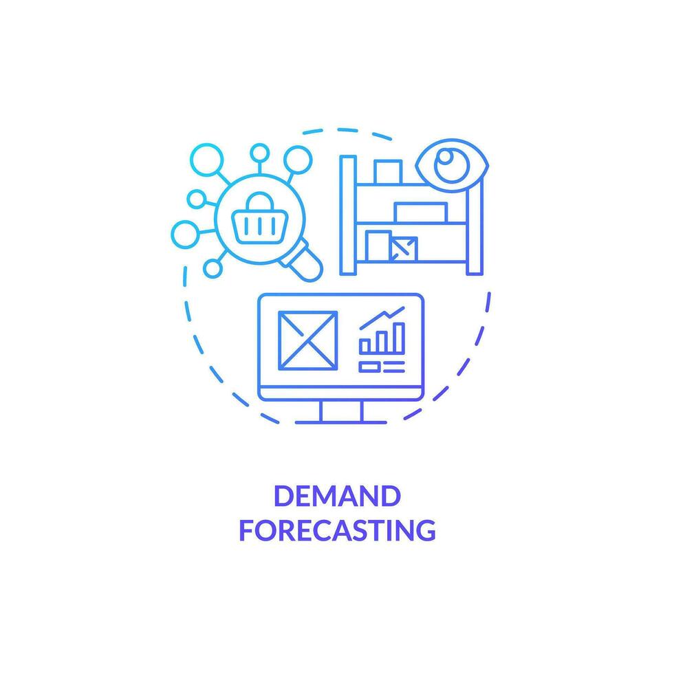 2D demand forecasting gradient thin line icon concept, isolated vector, blue illustration representing vendor management. vector