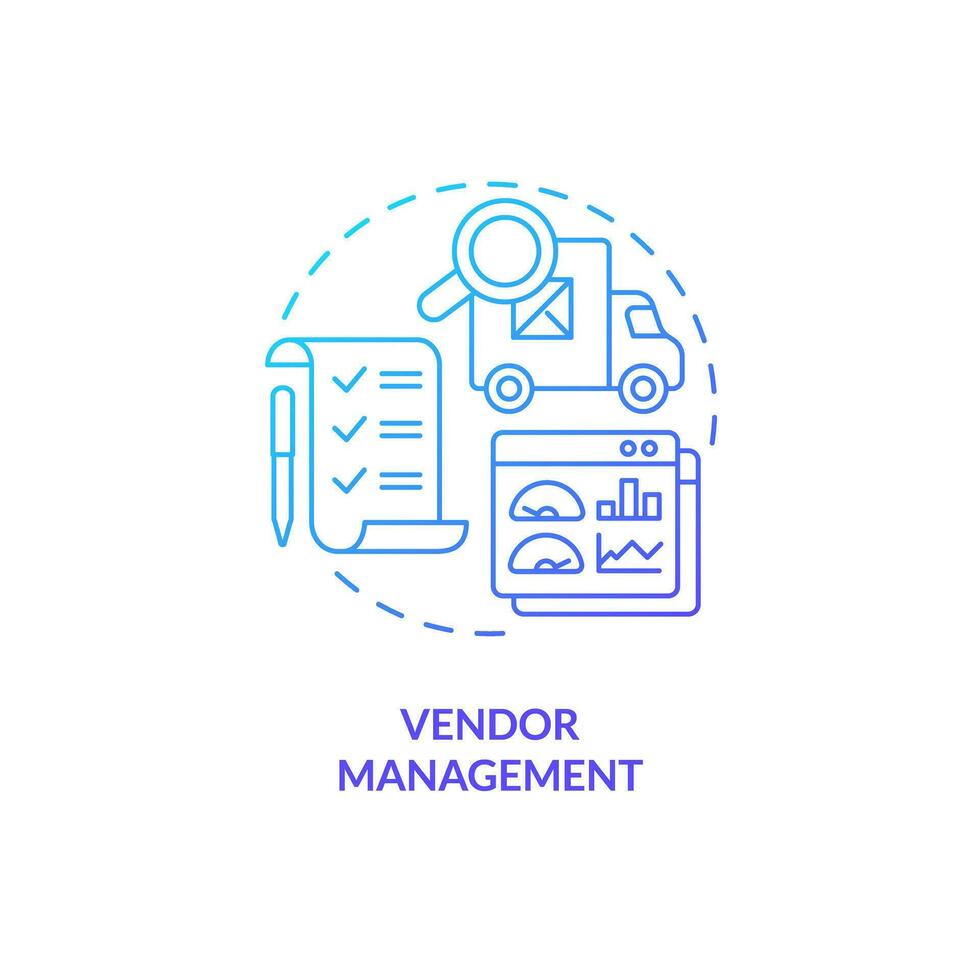 2D vendor management gradient thin line icon concept, isolated vector, blue illustration. vector