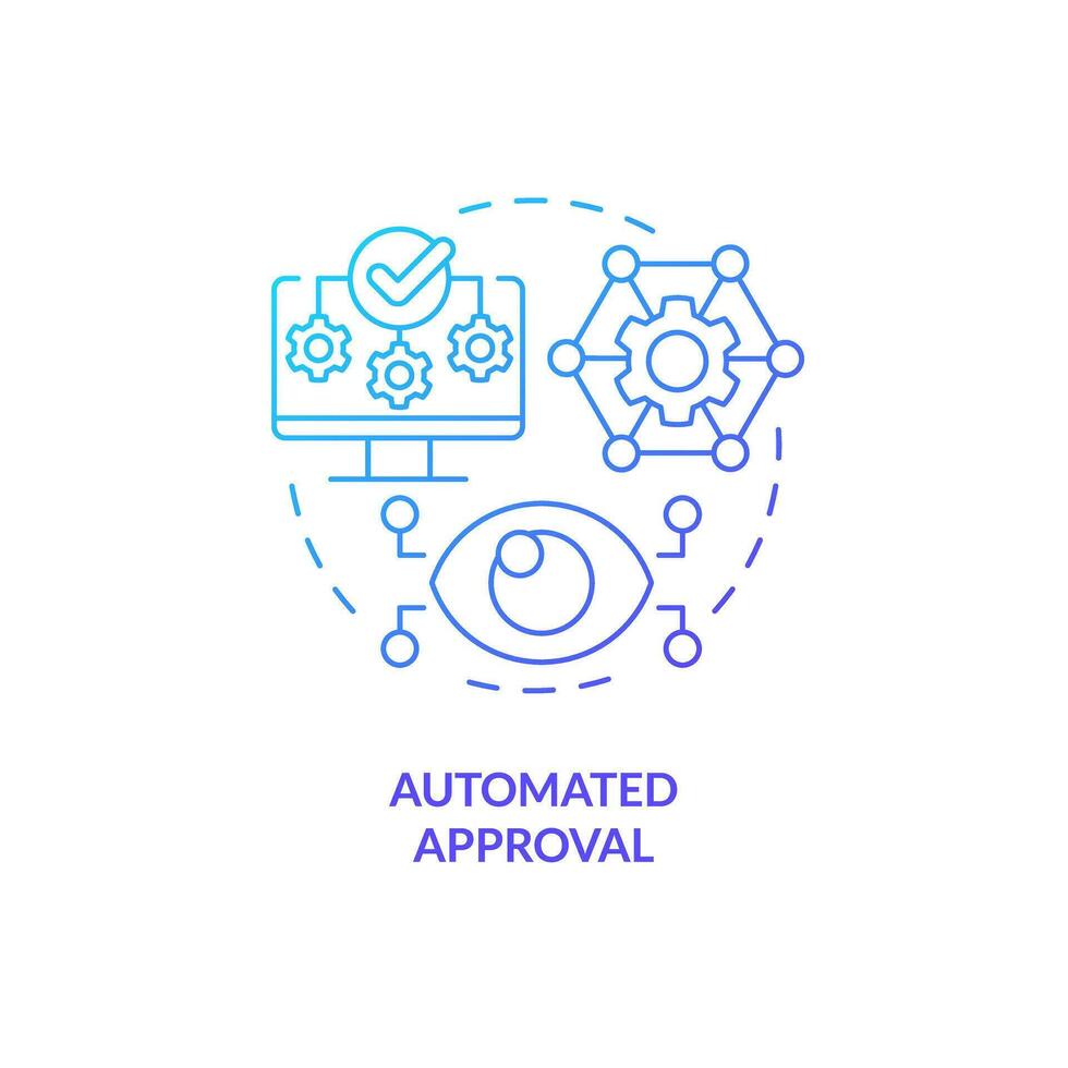 2D automated approval gradient thin line icon concept, isolated vector, blue illustration representing vendor management. vector
