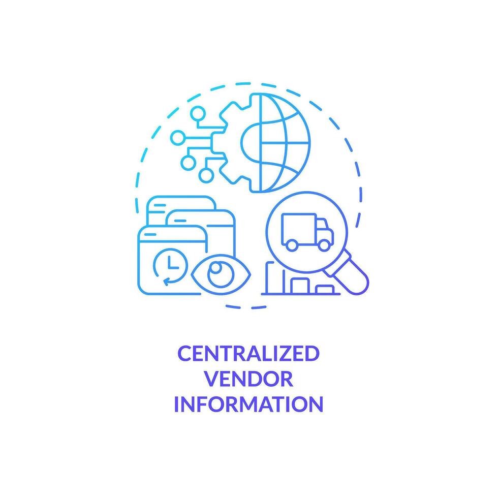 2D centralized vendor information gradient thin line icon concept, isolated vector, blue illustration representing vendor management. vector