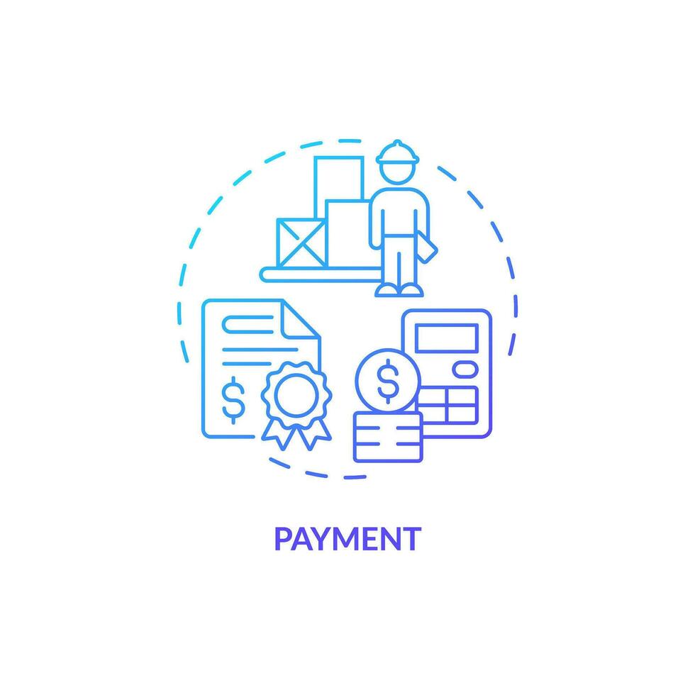 2D payment gradient thin line icon concept, isolated vector, blue illustration representing vendor management. vector