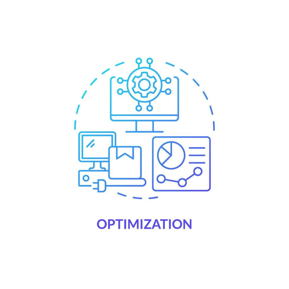 2D optimization gradient thin line icon concept, isolated vector, blue illustration representing vendor management. vector