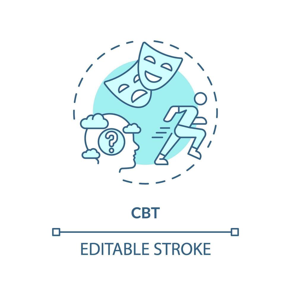 2D editable CBT blue thin line icon concept, isolated vector, monochromatic illustration representing behavioral therapy. vector