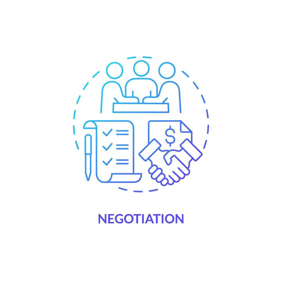 2D negotiation gradient thin line icon concept, isolated vector, blue illustration representing vendor management. vector