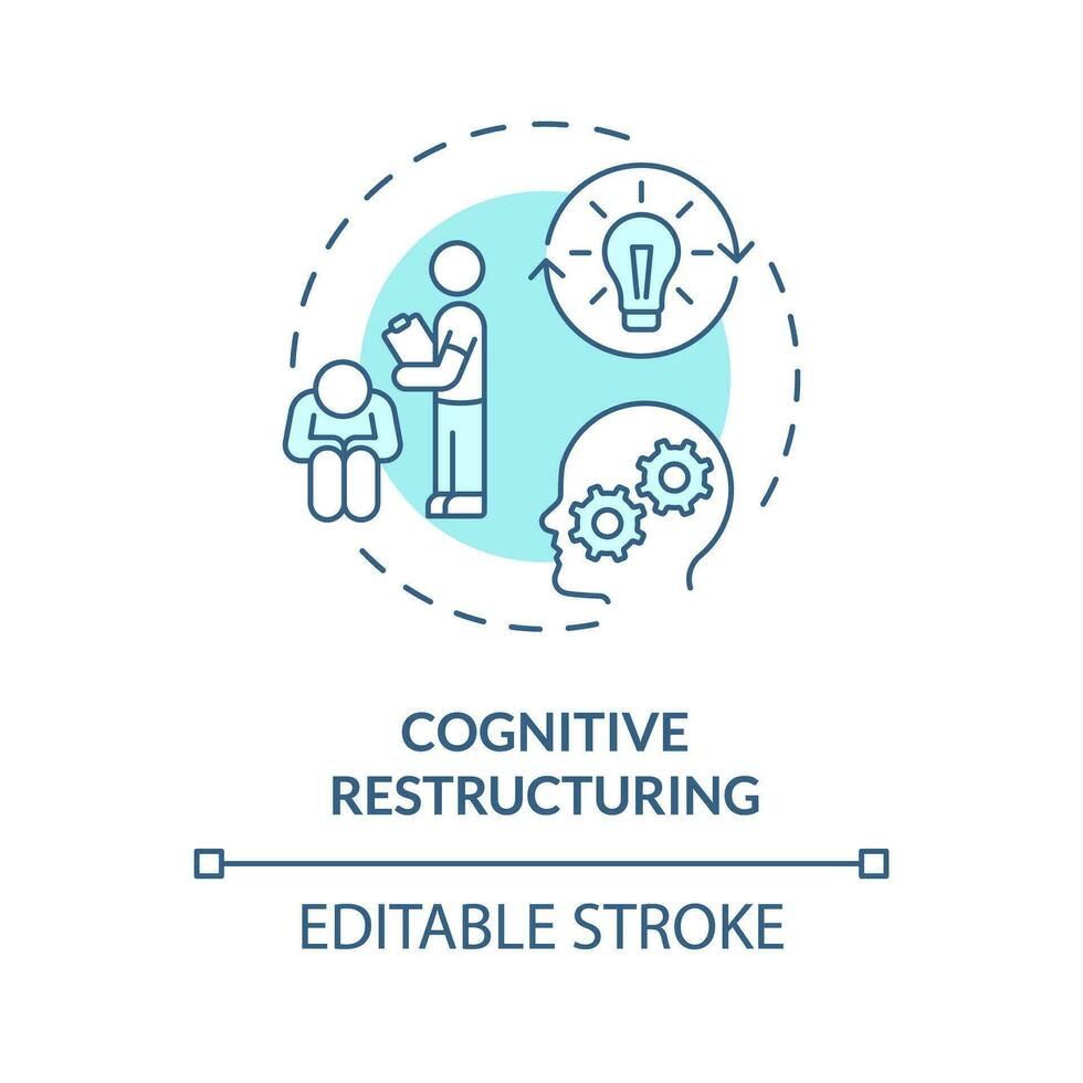 2D editable cognitive restructuring blue thin line icon concept, isolated vector, monochromatic illustration representing behavioral therapy. vector