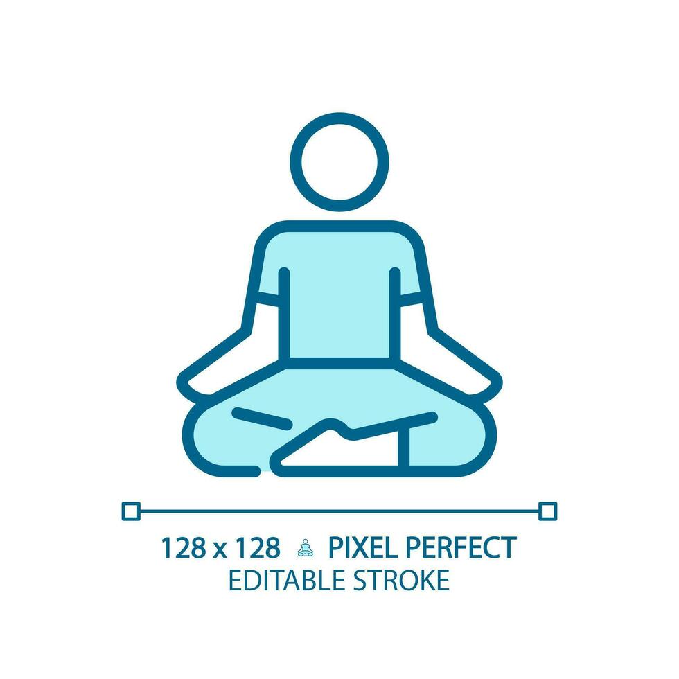 2D pixel perfect editable blue lotus position icon, isolated vector, meditation thin line illustration. vector