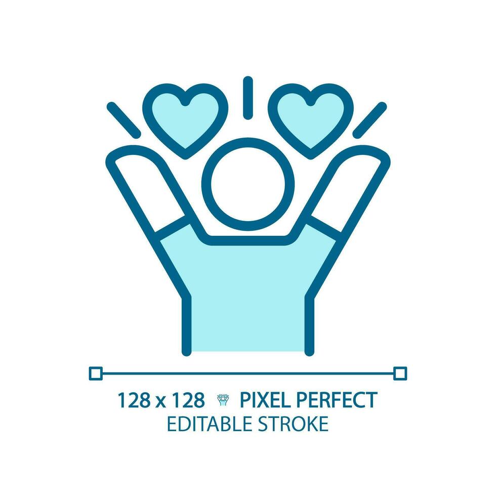2D pixel perfect editable blue healthy living icon, isolated vector, meditation thin line illustration. vector