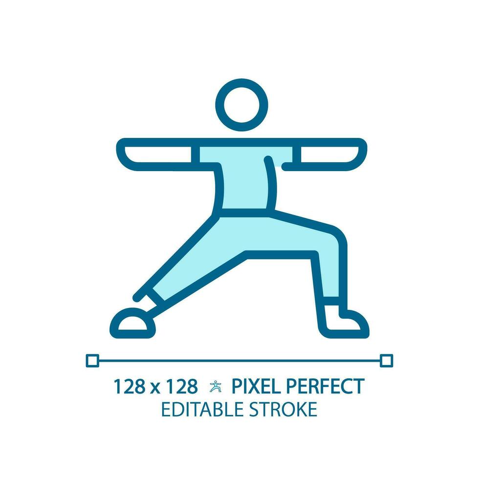 2D pixel perfect editable blue yoga exercise icon, isolated vector, meditation thin line illustration. vector