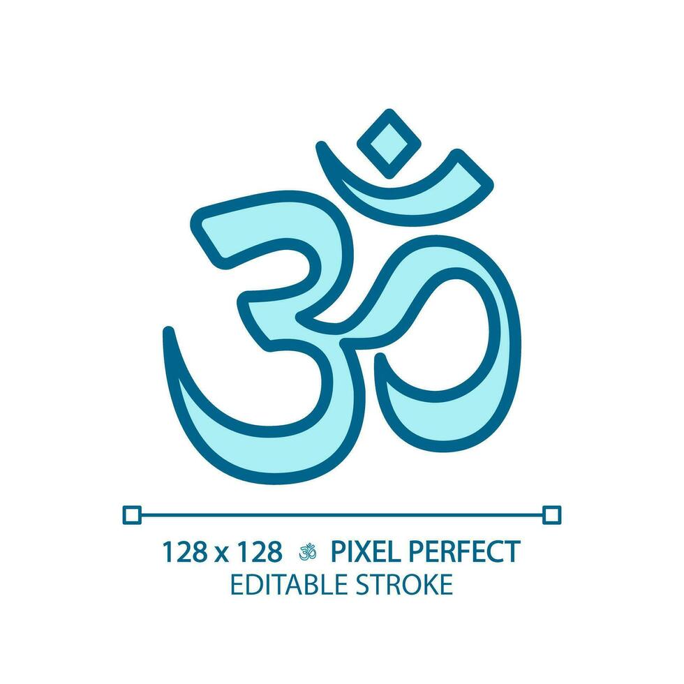 2D pixel perfect editable blue om icon, isolated vector, meditation thin line illustration. vector