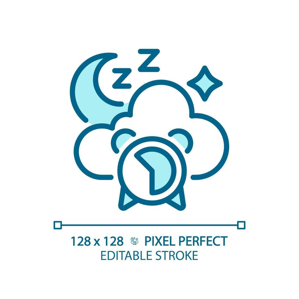 2D pixel perfect editable blue good sleep icon, isolated vector, meditation thin line illustration. vector