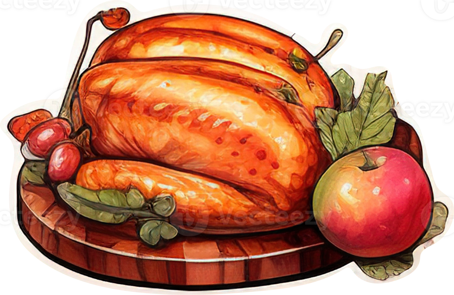 Baked turkey for thanksgiving day. Watercolor illustration. Sticker. AI Generative png