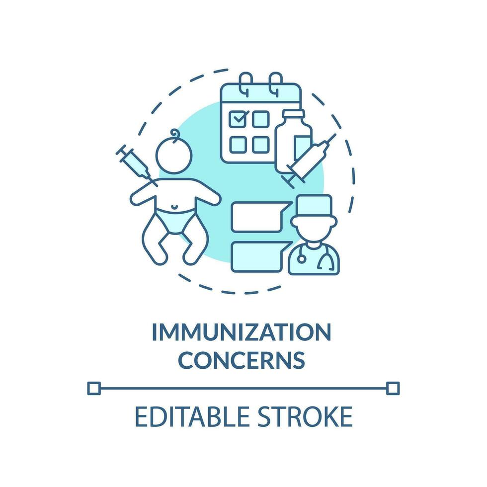 Immunization concerns turquoise concept icon. Kids vaccination. Disease prevention. Infant care. Vaccine safety abstract idea thin line illustration. Isolated outline drawing. Editable stroke vector