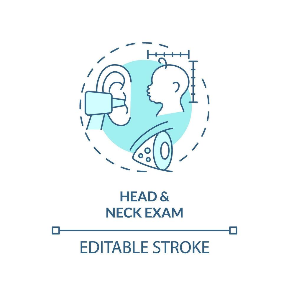 Head and neck exam turquoise concept icon. Baby development. Range of motion. Child healthcare. Pediatric clinic abstract idea thin line illustration. Isolated outline drawing. Editable stroke vector