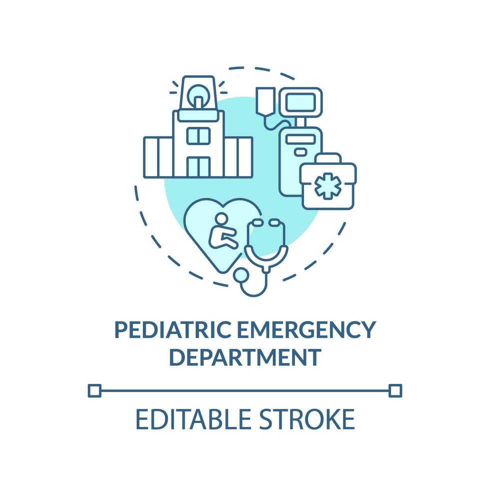 Pediatric emergency department turquoise concept icon. Critical care. Medical equipment. Children hospital abstract idea thin line illustration. Isolated outline drawing. Editable stroke vector