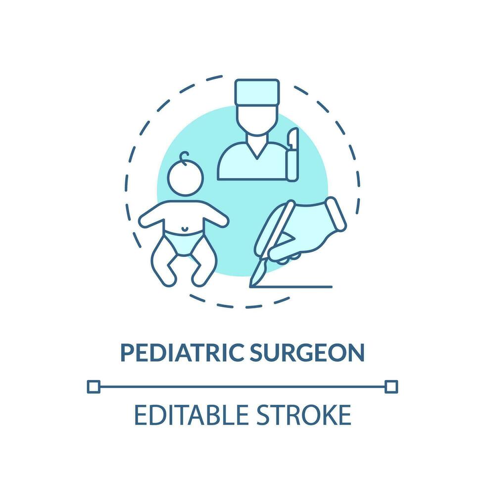 Pediatric surgeon turquoise concept icon. Surgical procedure. Operating room. Child patient. Medical doctor abstract idea thin line illustration. Isolated outline drawing. Editable stroke vector