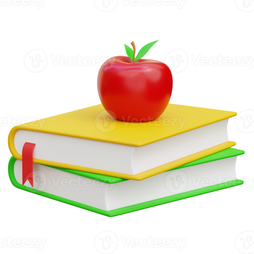 maçã e livro 3d ícone ilustração png