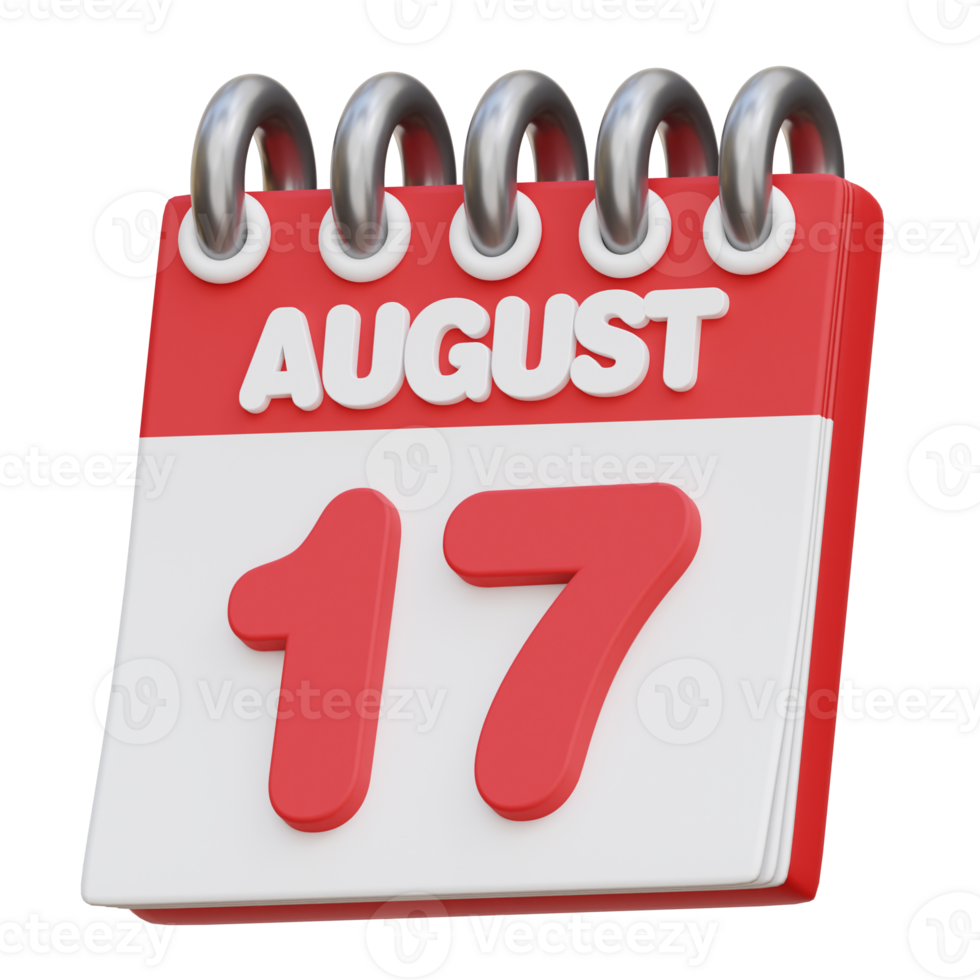 17 août calendrier 3d icône des illustrations png