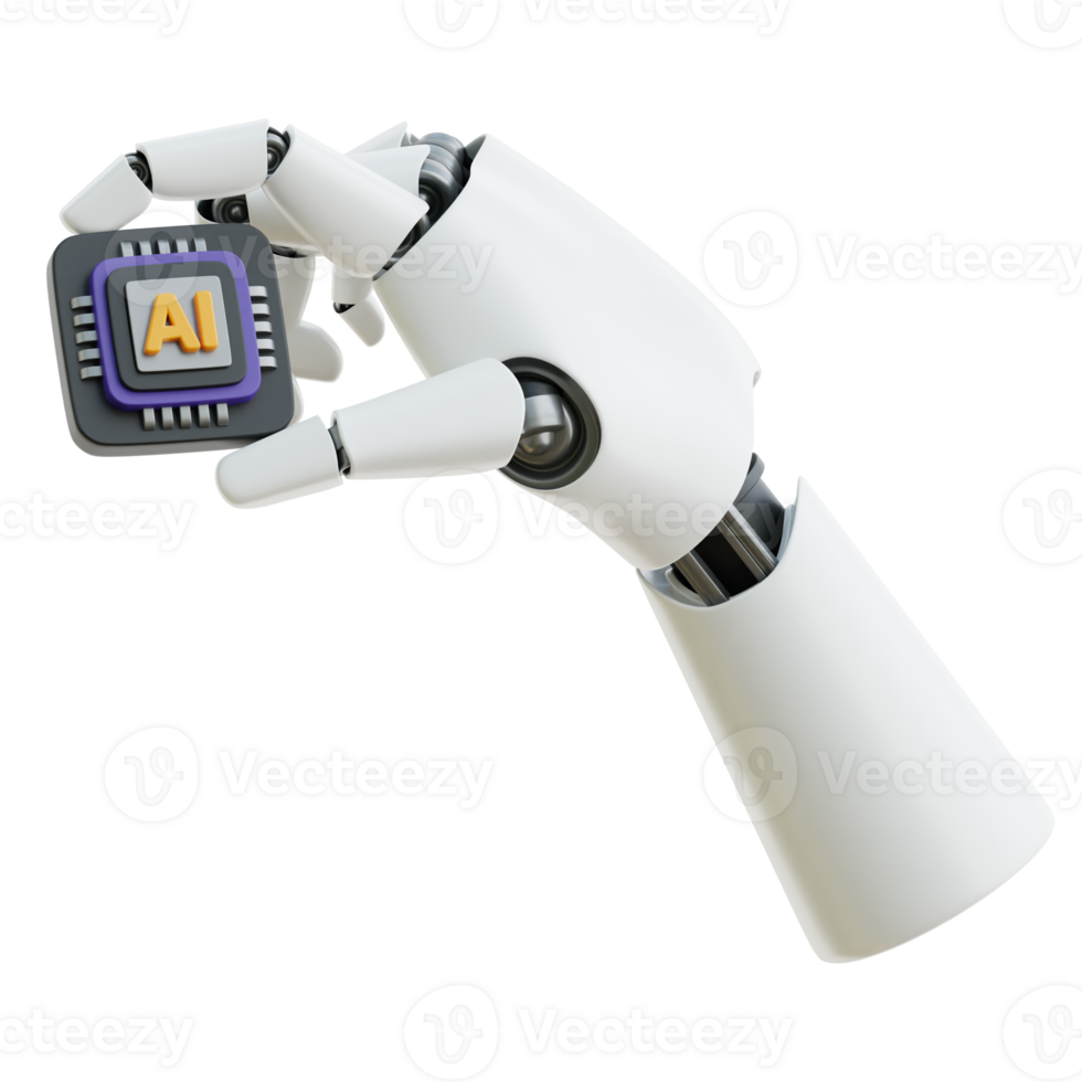 Robot Hand with AI Chip 3d Icon Illustrations png
