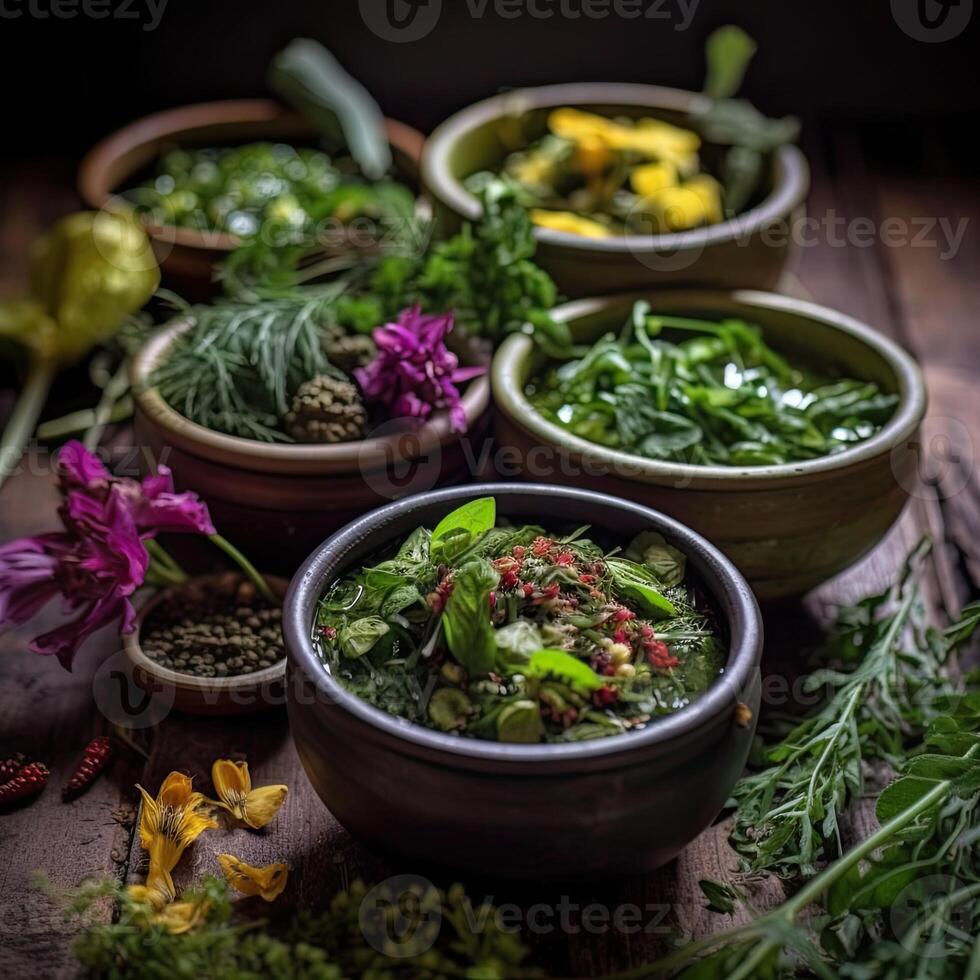 delicious herbs and salads photo