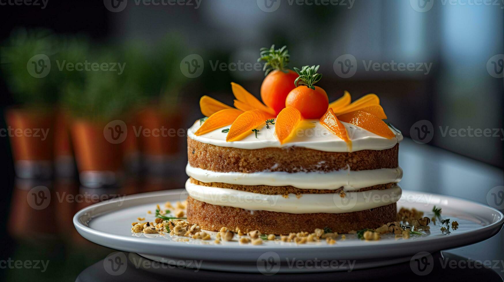 a cake with white frosting AI Generative photo