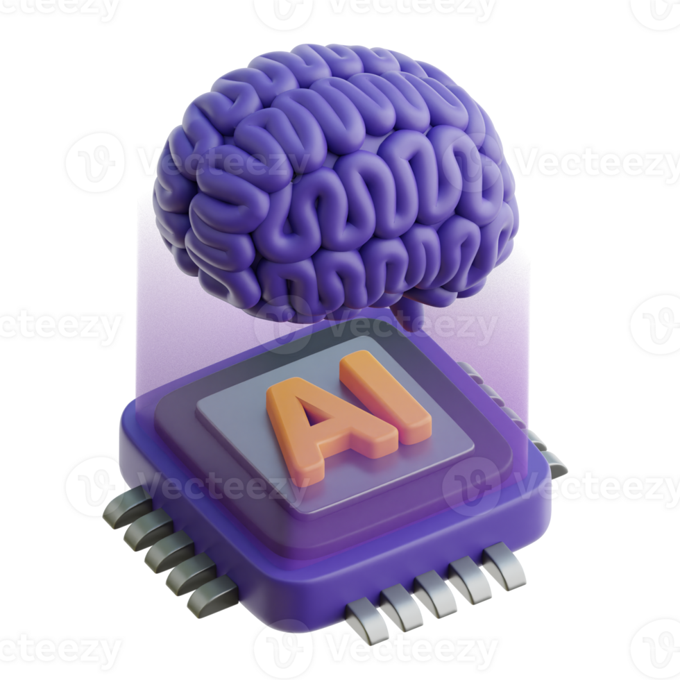 AI Brain Chip 3d Icon Illustrations png
