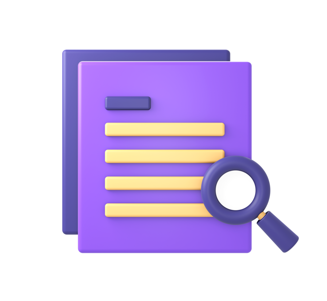 3d purple searching document files icon for UI UX web mobile apps social media ads designs png