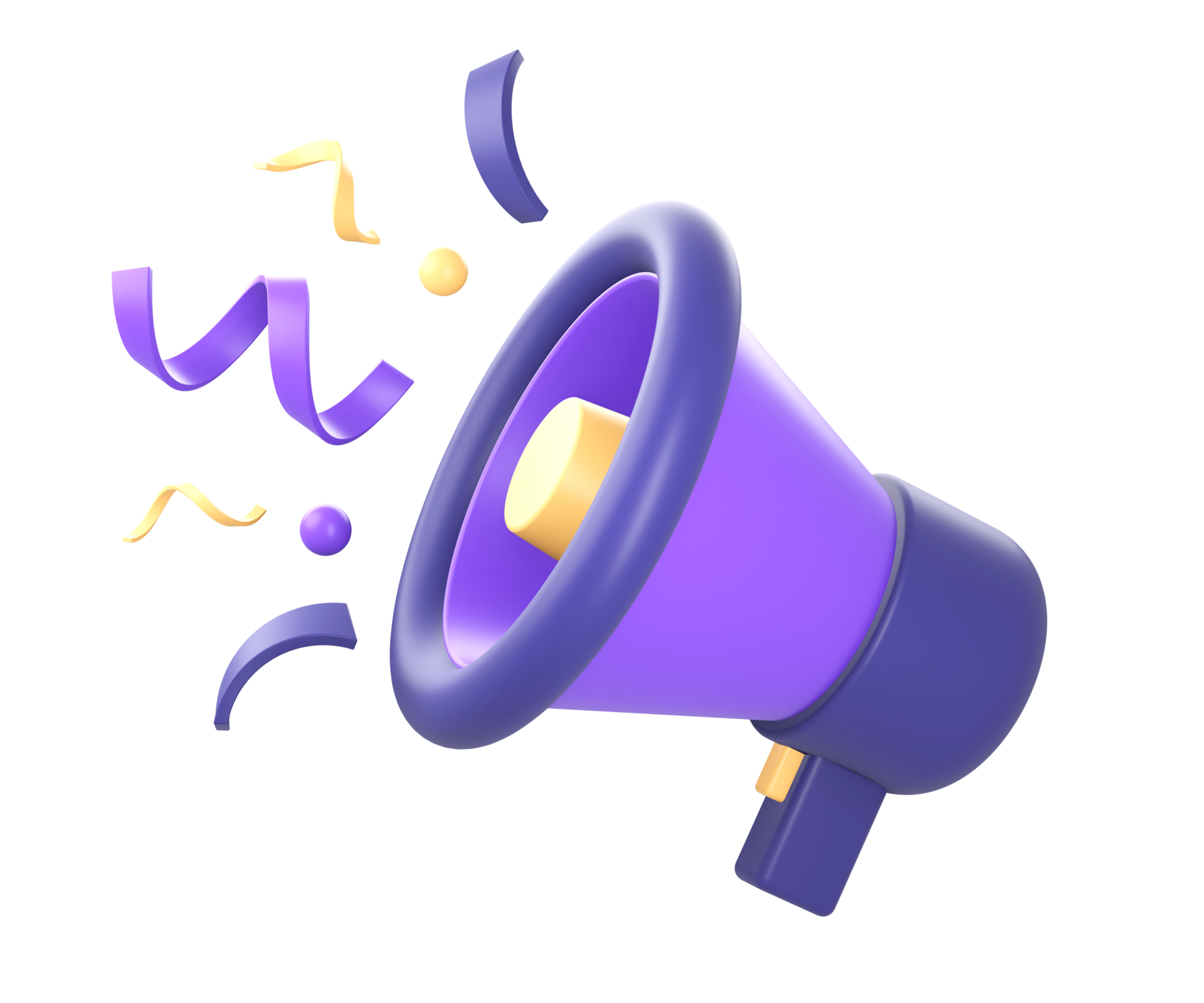3d purple loud speaker with party confetti icon for UI UX web mobile