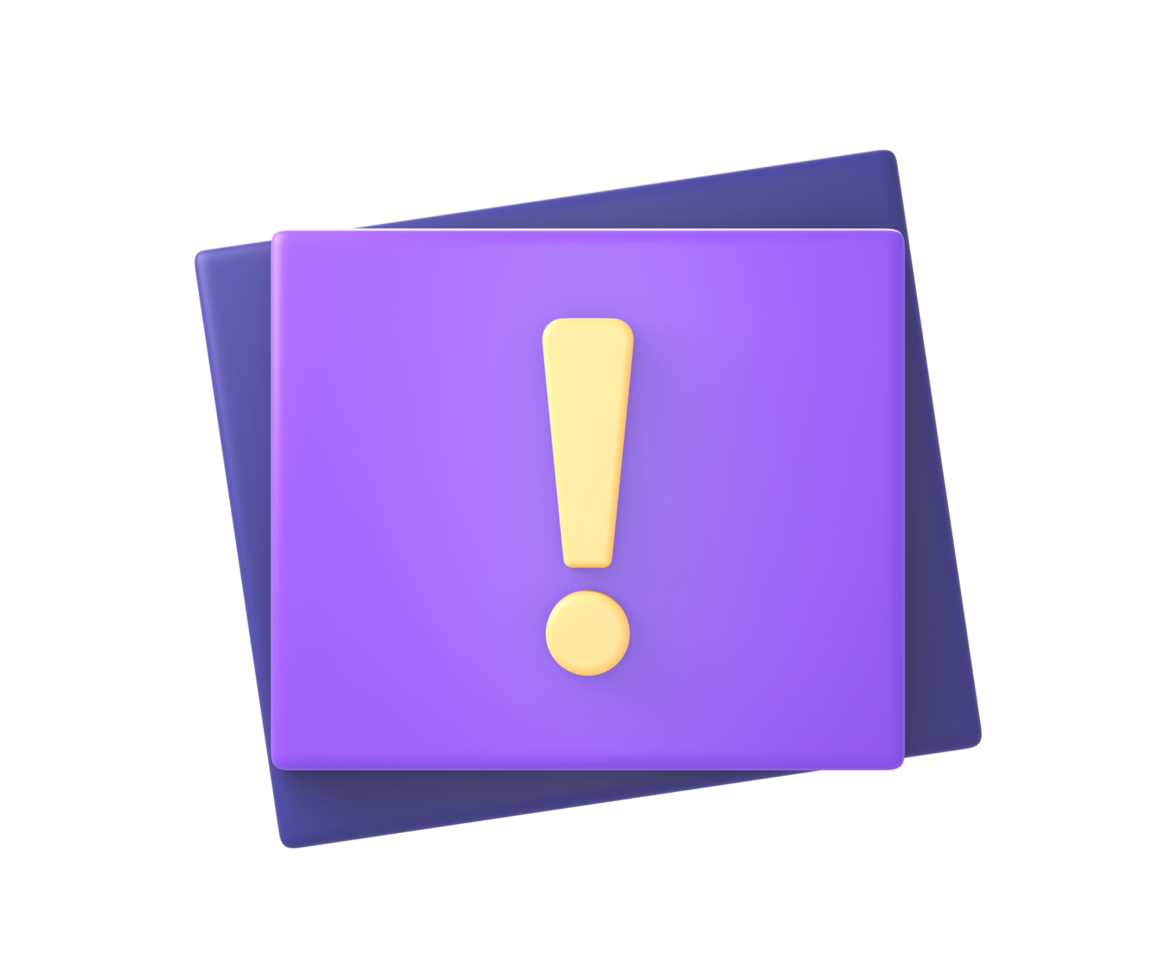 3d purple exclamation mark warning front icon for UI UX web mobile apps social media ads designs png