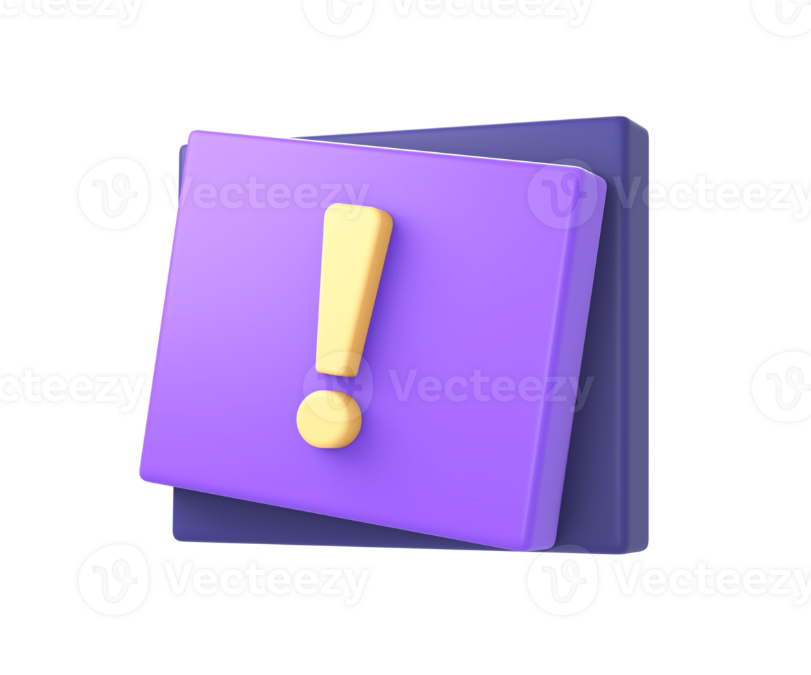 3d purple exclamation mark warning caution icon for UI UX web mobile apps social media ads designs png