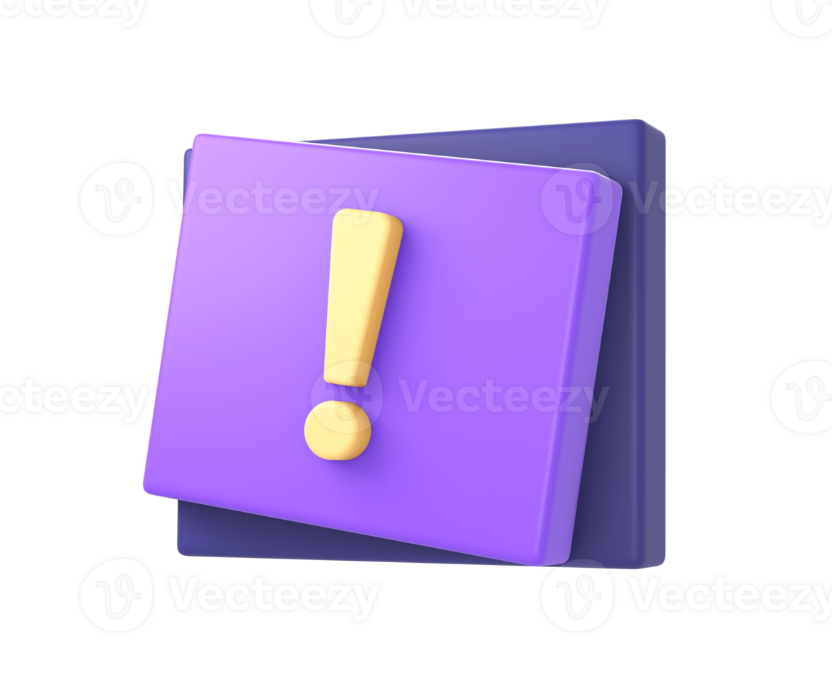 3d púrpura exclamación marca advertencia precaución icono para ui ux web móvil aplicaciones social medios de comunicación anuncios diseños png