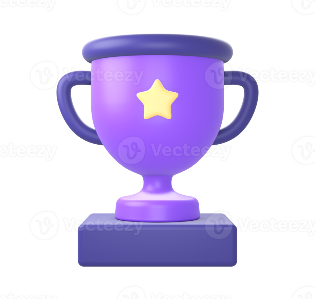 3d purple trophy cup winner icon for UI UX web mobile apps social media ads designs png