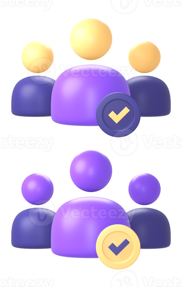 3d purple business people verified checklist icon for UI UX web mobile apps social media ads designs png
