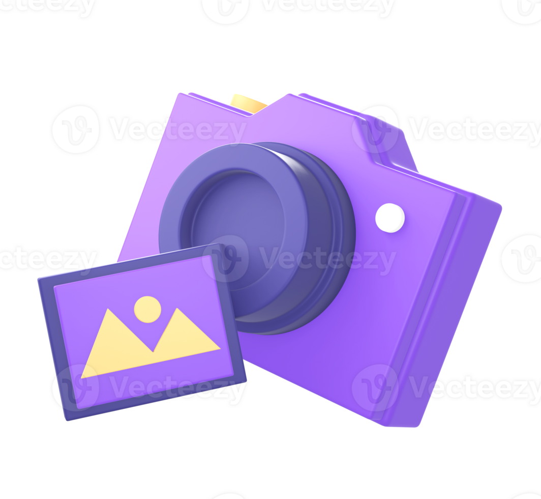 3d purple camera and image picture or photo icon for UI UX web mobile apps social media ads designs png