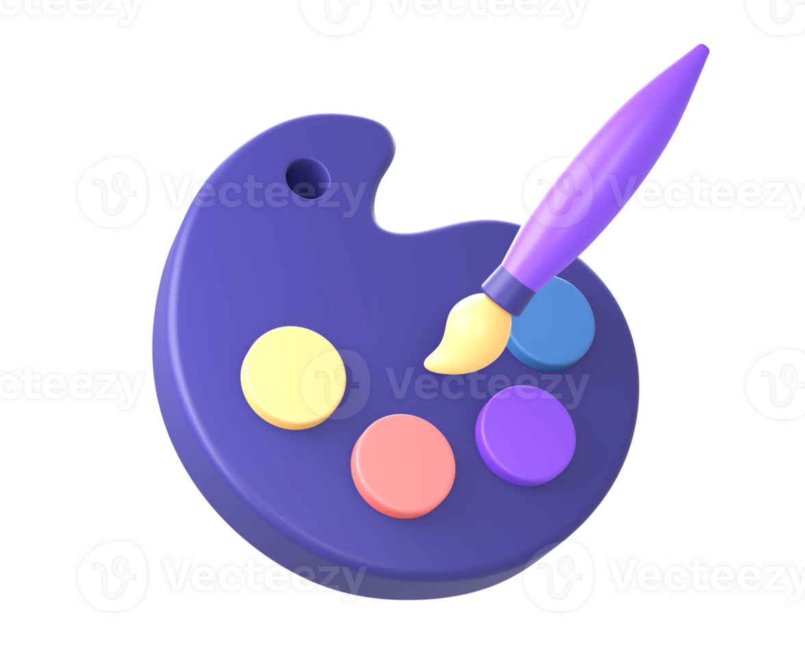 3d purple art and paint brush icon for UI UX web mobile apps social media ads designs png