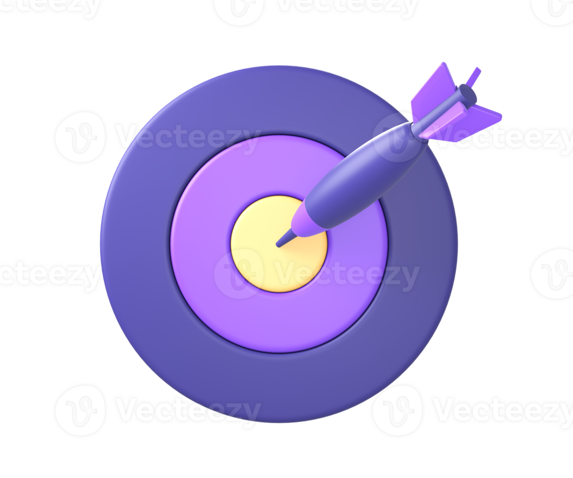 3d purple dart board target or goal icon for UI UX web mobile apps social media ads designs png