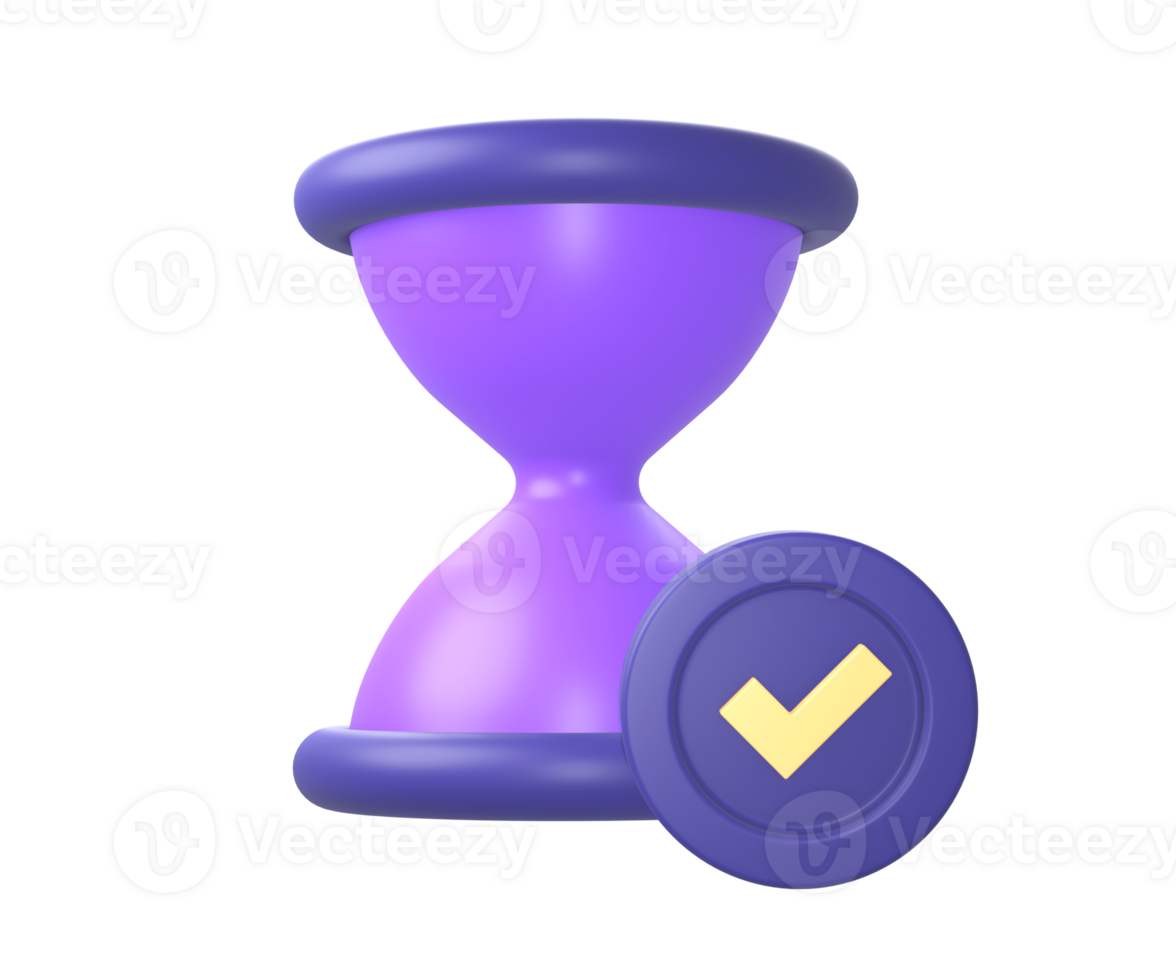 3d purple hourglass with checklist front icon for UI UX web mobile apps social media ads designs png