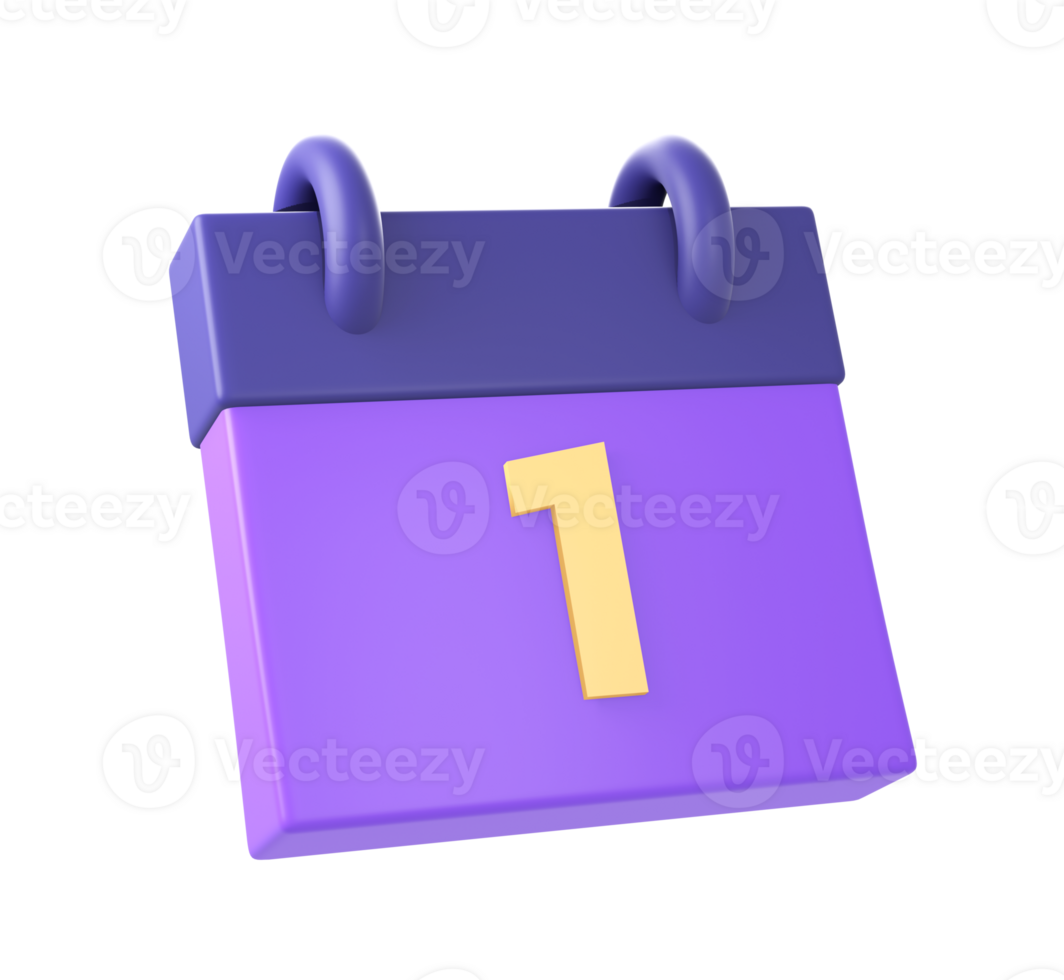 3d purple calendar date and time with number icon for UI UX web mobile apps social media ads designs png