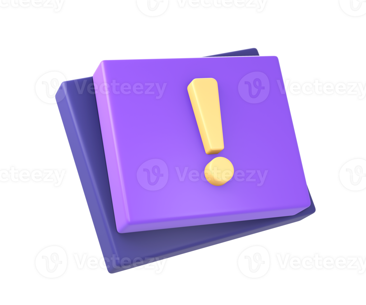 3d purple exclamation mark warning icon for UI UX web mobile apps social media ads designs png