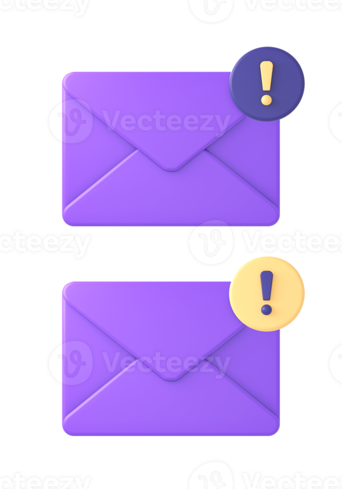 3d purple mail notification message icon for UI UX web mobile apps social media ads designs png
