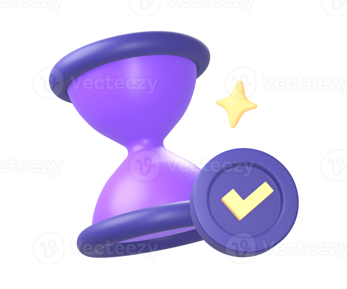 3d purple hourglass with checklist icon for UI UX web mobile apps social media ads designs png