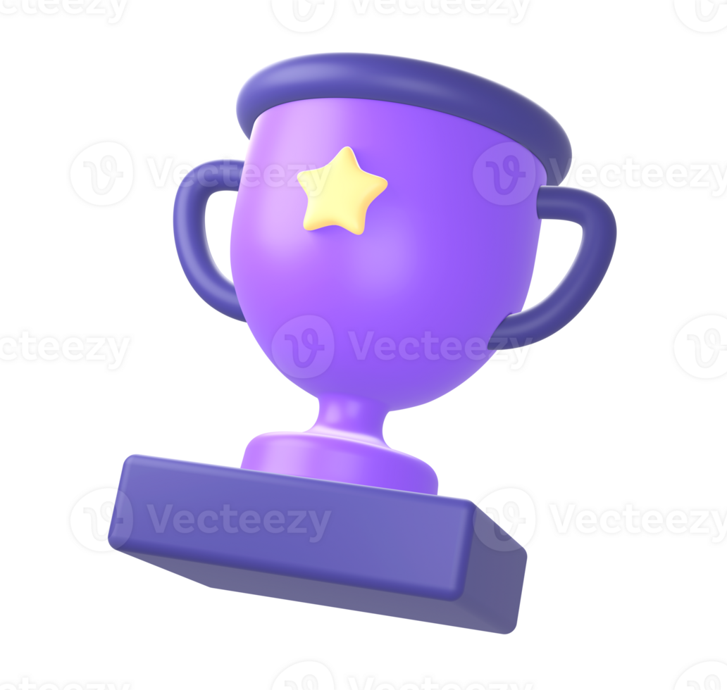 3d purple trophy cup winner champion icon for UI UX web mobile apps social media ads designs png